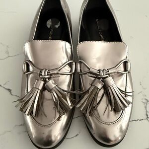 Metallic Silver Tassel Loafers - Women